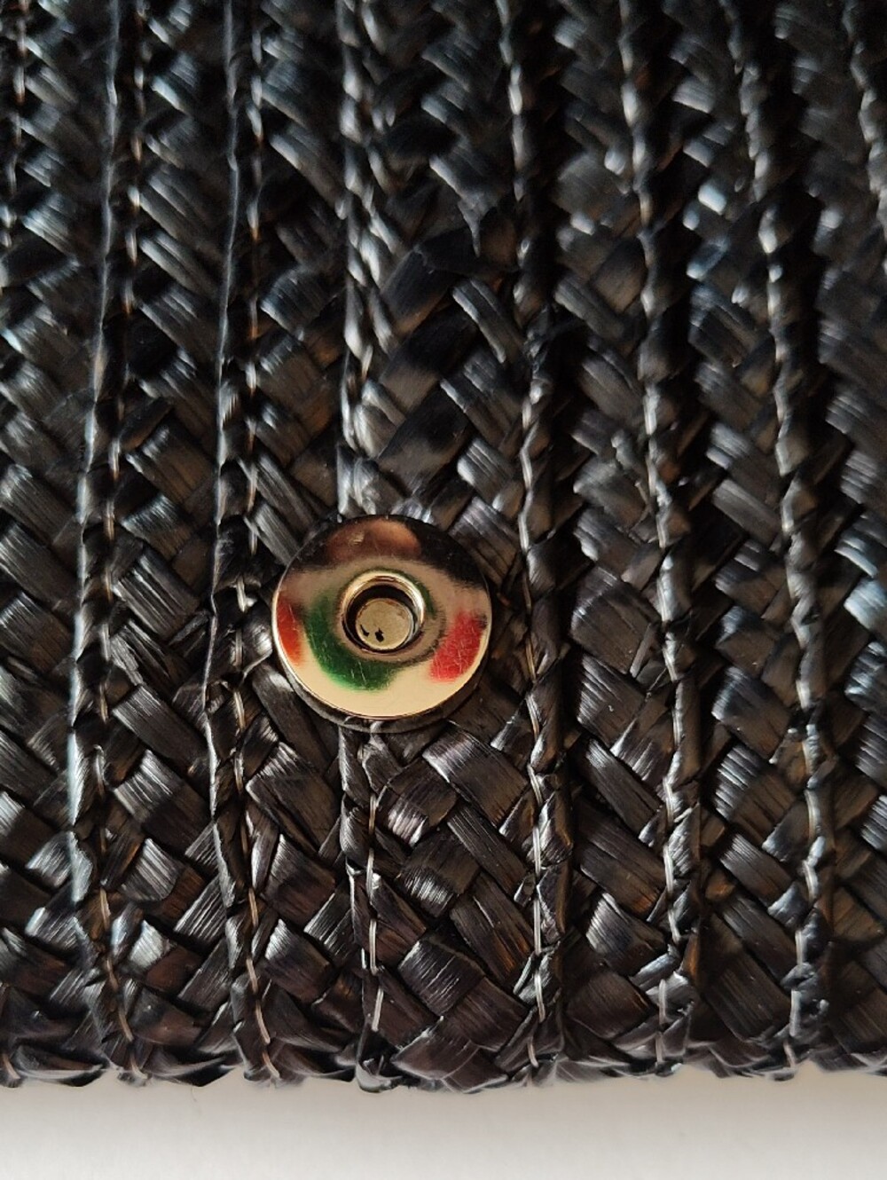 Black Straw Woven Multicolor Pom-Pom Clutch Purse - Picture 9 of 9